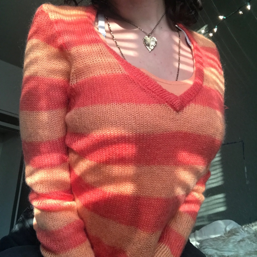 FADED GLORY STRIPED ORANGE SWEATER